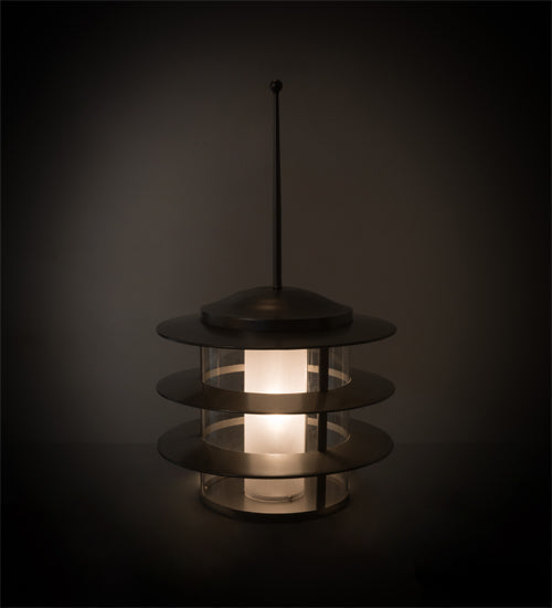 Meyda Lighting Zarkov 24" Nickel Outdoor Pier Mount Light With Clear & Frosted Shade Glass