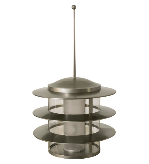 Meyda Lighting Zarkov 24" Nickel Outdoor Pier Mount Light With Clear & Frosted Shade Glass