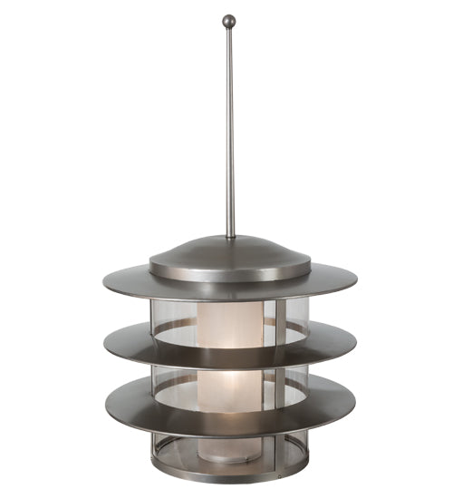 Meyda Lighting Zarkov 24" Nickel Outdoor Pier Mount Light With Clear & Frosted Shade Glass
