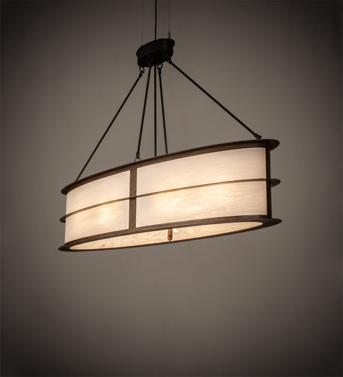 Meyda Lighting Zarkov 48" 6-Light Brown Faux Maple Wood Pendant Light With White Angelwing Idalight Shade