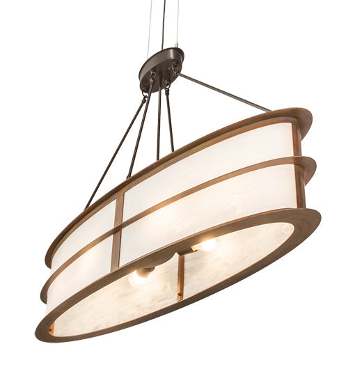 Meyda Lighting Zarkov 48" 6-Light Brown Faux Maple Wood Pendant Light With White Angelwing Idalight Shade