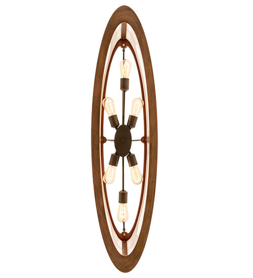 Meyda Lighting Zarkov 48" 6-Light Brown Faux Maple Wood Pendant Light With White Angelwing Idalight Shade