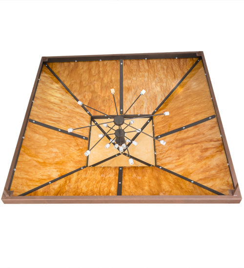 Meyda Lighting Zephyrine 72"Sq 22-Light Antique Rust Flush Mount Light With Ambra Siena Idalight And Tawnyrock Idalight Shade Glass