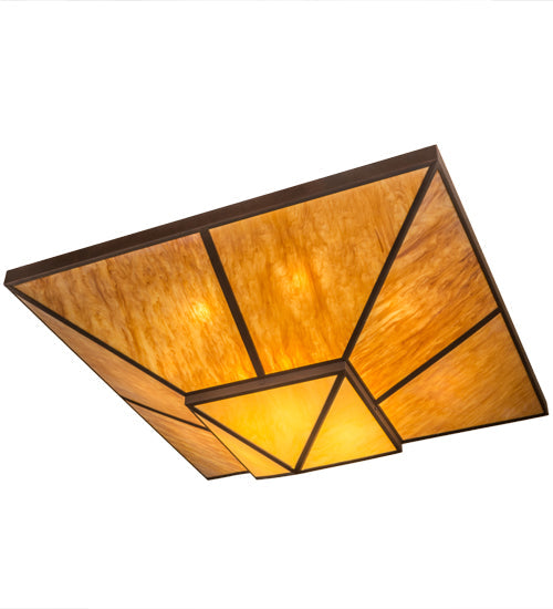 Meyda Lighting Zephyrine 72"Sq 22-Light Antique Rust Flush Mount Light With Ambra Siena Idalight And Tawnyrock Idalight Shade Glass