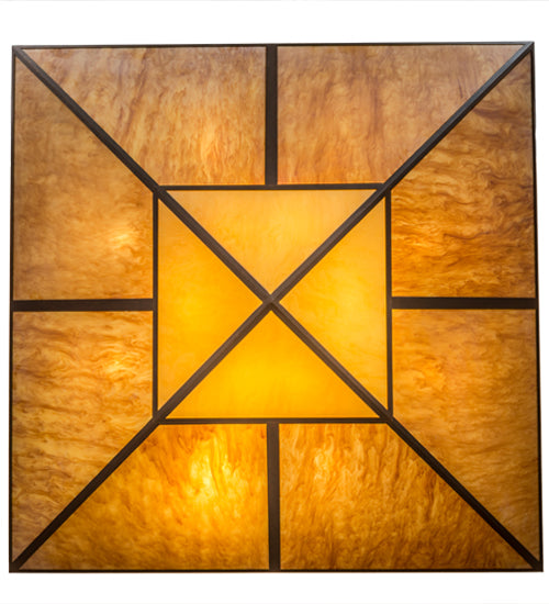 Meyda Lighting Zephyrine 72"Sq 22-Light Antique Rust Flush Mount Light With Ambra Siena Idalight And Tawnyrock Idalight Shade Glass
