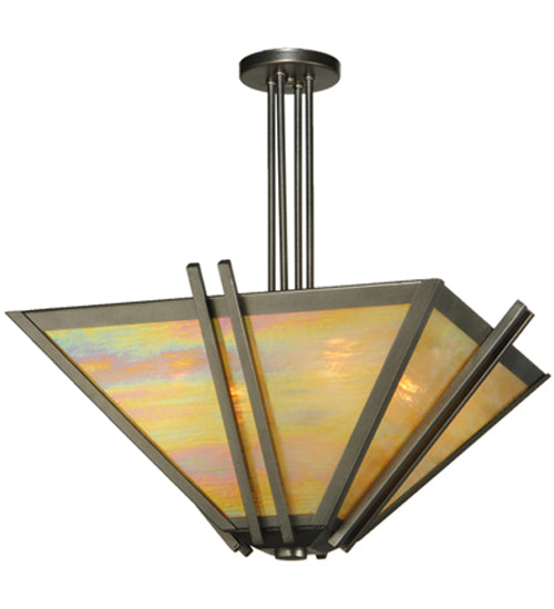 Meyda Lighting Zeta 33" 4-Light Blackened Pewter Semi-flush Mount Ceiling Light With Beige Iridescent Art Shade Glass