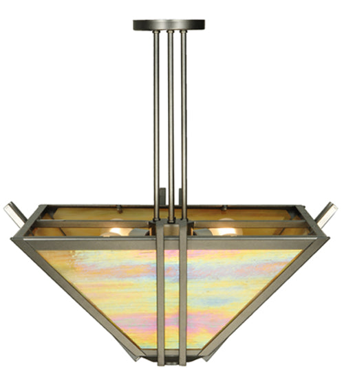 Meyda Lighting Zeta 33" 4-Light Blackened Pewter Semi-flush Mount Ceiling Light With Beige Iridescent Art Shade Glass