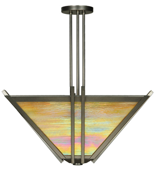 Meyda Lighting Zeta 33" 4-Light Blackened Pewter Semi-flush Mount Ceiling Light With Beige Iridescent Art Shade Glass