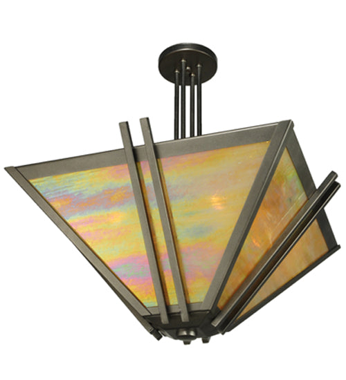 Meyda Lighting Zeta 33" 4-Light Blackened Pewter Semi-flush Mount Ceiling Light With Beige Iridescent Art Shade Glass