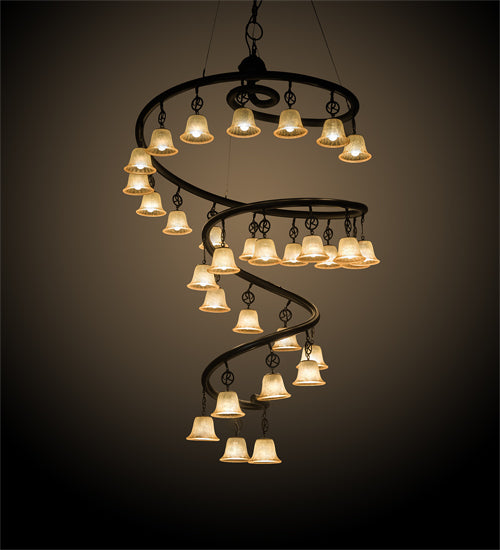 Meyda Lighting Zikloi 60" 30-Light Solar Black Chandelier With Beige Fluted Shade Glass