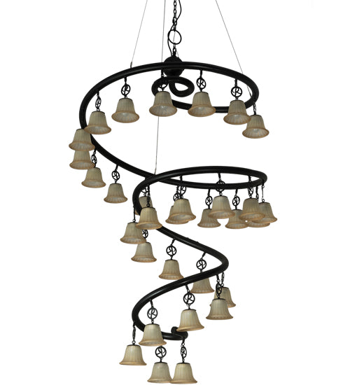 Meyda Lighting Zikloi 60" 30-Light Solar Black Chandelier With Beige Fluted Shade Glass