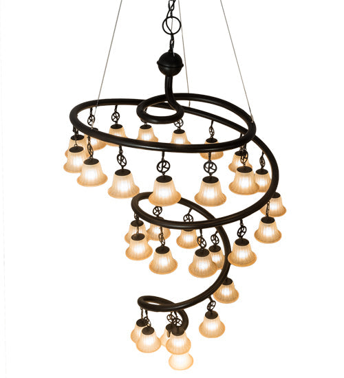 Meyda Lighting Zikloi 60" 30-Light Solar Black Chandelier With Beige Fluted Shade Glass