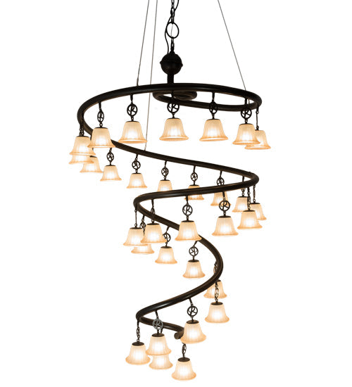 Meyda Lighting Zikloi 60" 30-Light Solar Black Chandelier With Beige Fluted Shade Glass