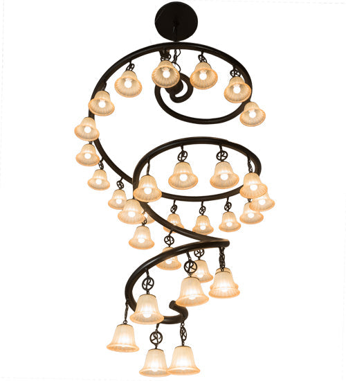 Meyda Lighting Zikloi 60" 30-Light Solar Black Chandelier With Beige Fluted Shade Glass
