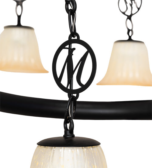 Meyda Lighting Zikloi 60" 30-Light Solar Black Chandelier With Beige Fluted Shade Glass