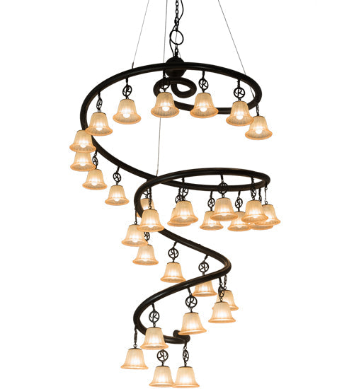 Meyda Lighting Zikloi 60" 30-Light Solar Black Chandelier With Beige Fluted Shade Glass