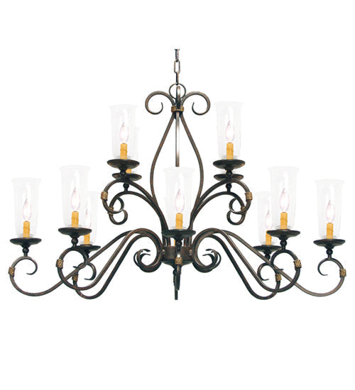 Meyda Lighting Zola 48" 12-Light 2-Tier Cajun Spice Chandelier With Clear Hurricane Shade Glass
