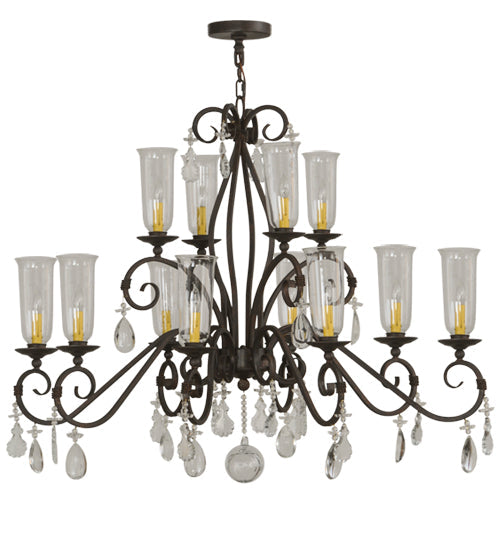 Meyda Lighting Zola 49" 12-Light 2-Tier Cajun Spice Chandelier With Clear Shade Glass