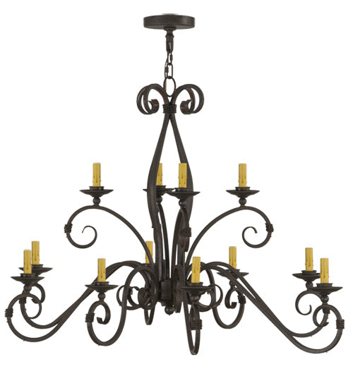Meyda Lighting Zola 49" 12-Light 2-Tier Cajun Spice Chandelier With Clear Shade Glass