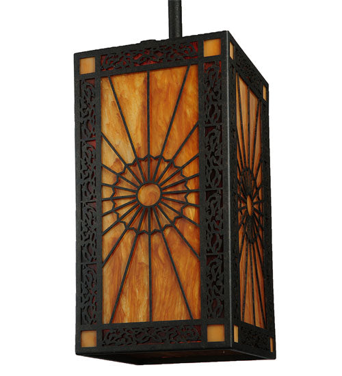 Meyda Lighting Zuvan 12" Chestnut Mini Pendant Light With Amber Quartz & Maduro Idalight Shade