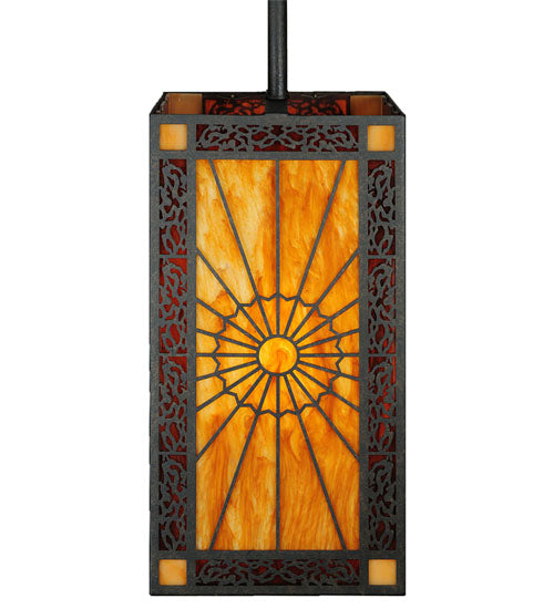 Meyda Lighting Zuvan 12" Chestnut Mini Pendant Light With Amber Quartz & Maduro Idalight Shade
