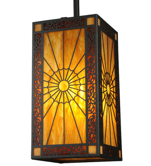 Meyda Lighting Zuvan 12" Chestnut Mini Pendant Light With Amber Quartz & Maduro Idalight Shade