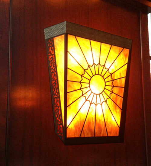 Meyda Lighting Zuvan 30" 8-Light Chestnut & Corinth Wall Sconce With Amber Quartz & Maduro Idalight Shade Glass