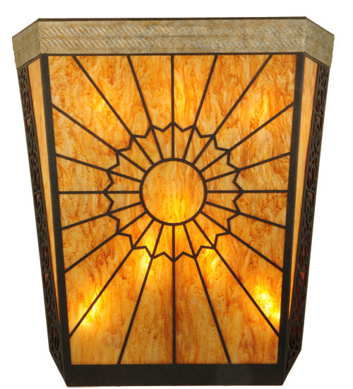 Meyda Lighting Zuvan 30" 8-Light Chestnut & Corinth Wall Sconce With Amber Quartz & Maduro Idalight Shade Glass