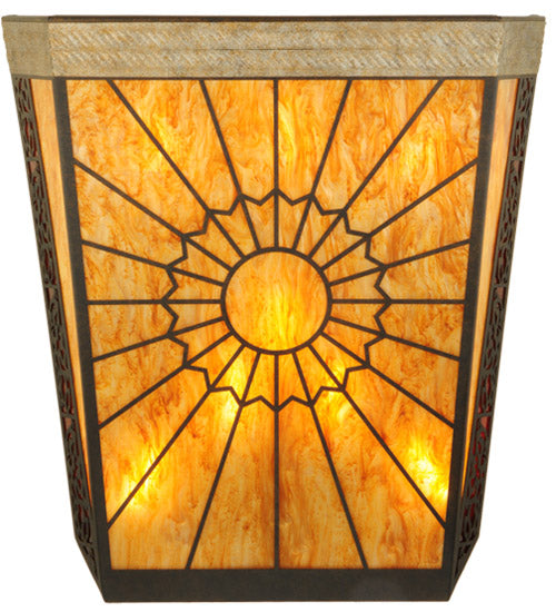 Meyda Lighting Zuvan 30" 8-Light Chestnut & Corinth Wall Sconce With Amber Quartz & Maduro Idalight Shade Glass