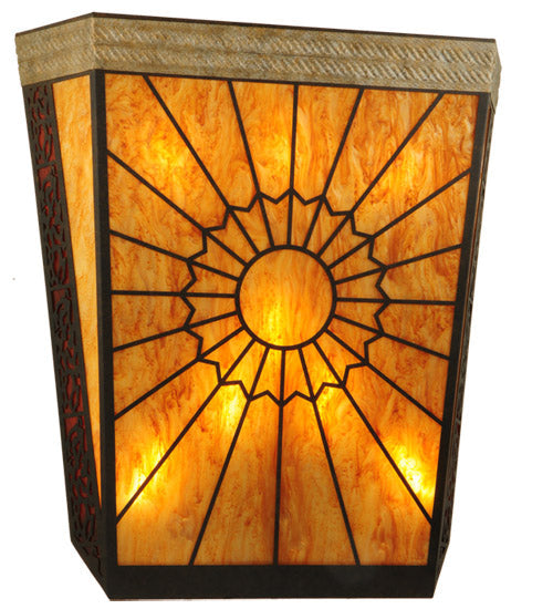 Meyda Lighting Zuvan 30" 8-Light Chestnut & Corinth Wall Sconce With Amber Quartz & Maduro Idalight Shade Glass