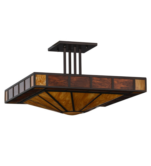 Meyda Lighting Zuvan 34" Mahogany Bronze Prime Semi-flush Mount Ceiling Light With Ambra Siena Idalight Shade Glass