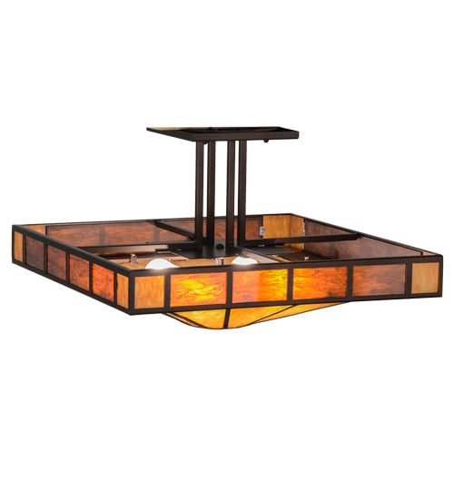 Meyda Lighting Zuvan 34" Mahogany Bronze Prime Semi-flush Mount Ceiling Light With Ambra Siena Idalight Shade Glass