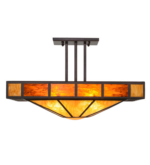 Meyda Lighting Zuvan 34" Mahogany Bronze Prime Semi-flush Mount Ceiling Light With Ambra Siena Idalight Shade Glass