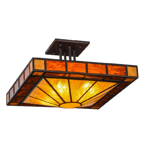 Meyda Lighting Zuvan 34" Mahogany Bronze Prime Semi-flush Mount Ceiling Light With Ambra Siena Idalight Shade Glass