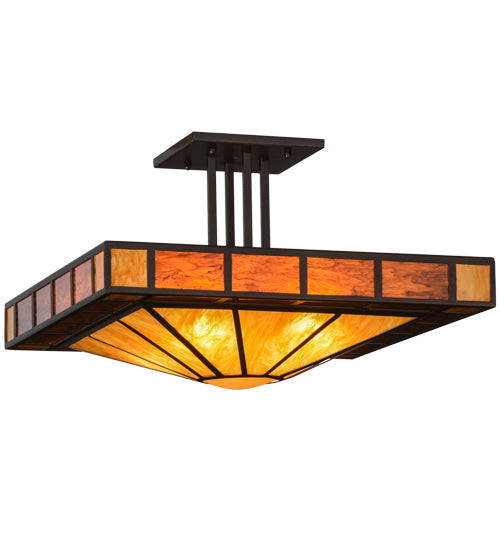 Meyda Lighting Zuvan 34" Mahogany Bronze Prime Semi-flush Mount Ceiling Light With Ambra Siena Idalight Shade Glass