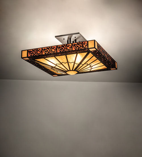 Meyda Lighting Zuvan 43" 4-Light Chestnut Semi-flush Mount Light With Amber Quartz & Maduro Idalight Shade