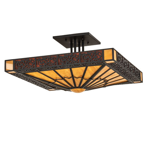 Meyda Lighting Zuvan 43" 4-Light Chestnut Semi-flush Mount Light With Amber Quartz & Maduro Idalight Shade