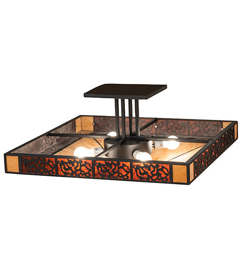 Meyda Lighting Zuvan 43" 4-Light Chestnut Semi-flush Mount Light With Amber Quartz & Maduro Idalight Shade