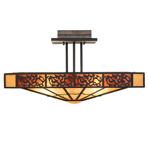 Meyda Lighting Zuvan 43" 4-Light Chestnut Semi-flush Mount Light With Amber Quartz & Maduro Idalight Shade
