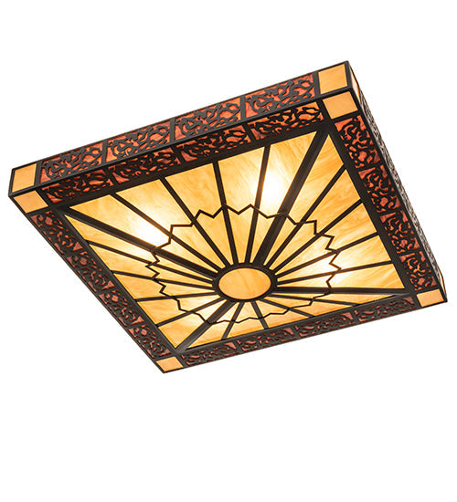 Meyda Lighting Zuvan 43" 4-Light Chestnut Semi-flush Mount Light With Amber Quartz & Maduro Idalight Shade