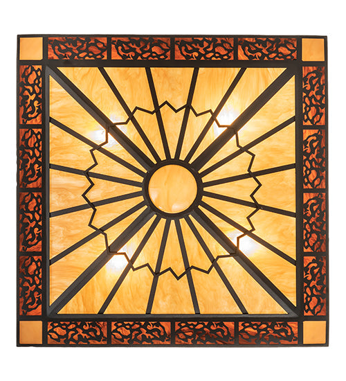 Meyda Lighting Zuvan 43" 4-Light Chestnut Semi-flush Mount Light With Amber Quartz & Maduro Idalight Shade