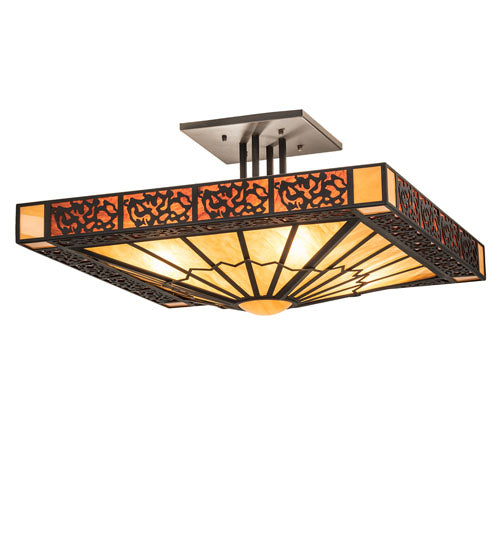 Meyda Lighting Zuvan 43" 4-Light Chestnut Semi-flush Mount Light With Amber Quartz & Maduro Idalight Shade