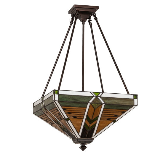 Meyda Tiffany Abilene 17" Square Mahogany Bronze Semi-flush Mount Ceiling Light With Green & Brown Shade Glass