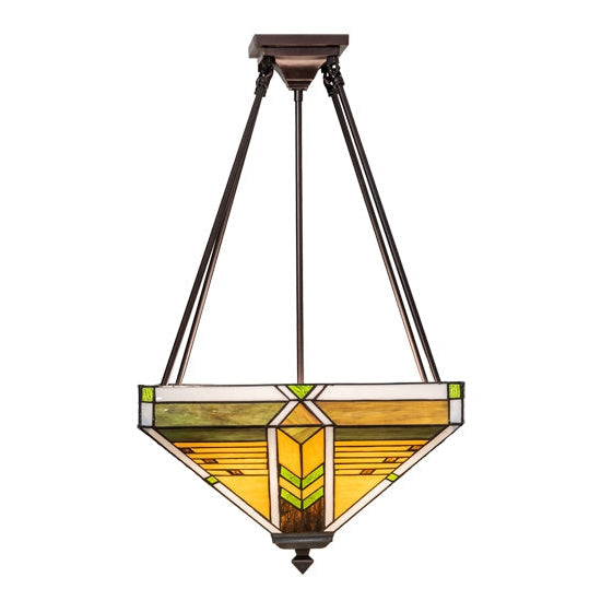 Meyda Tiffany Abilene 17" Square Mahogany Bronze Semi-flush Mount Ceiling Light With Green & Brown Shade Glass