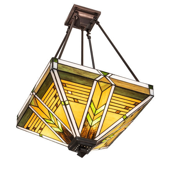 Meyda Tiffany Abilene 17" Square Mahogany Bronze Semi-flush Mount Ceiling Light With Green & Brown Shade Glass