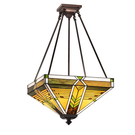 Meyda Tiffany Abilene 17" Square Mahogany Bronze Semi-flush Mount Ceiling Light With Green & Brown Shade Glass