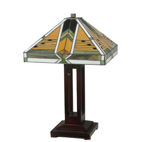 Meyda Tiffany Abilene 24" Mahogany Bronze Table Lamp With Green & Brown Shade Glass