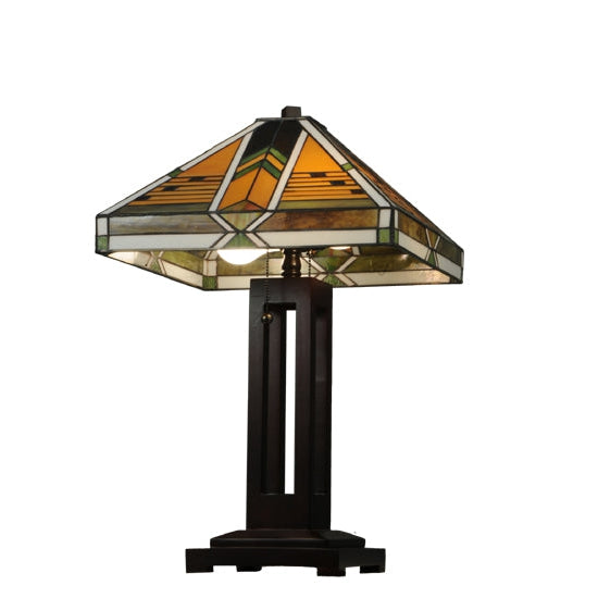 Meyda Tiffany Abilene 24" Mahogany Bronze Table Lamp With Green & Brown Shade Glass