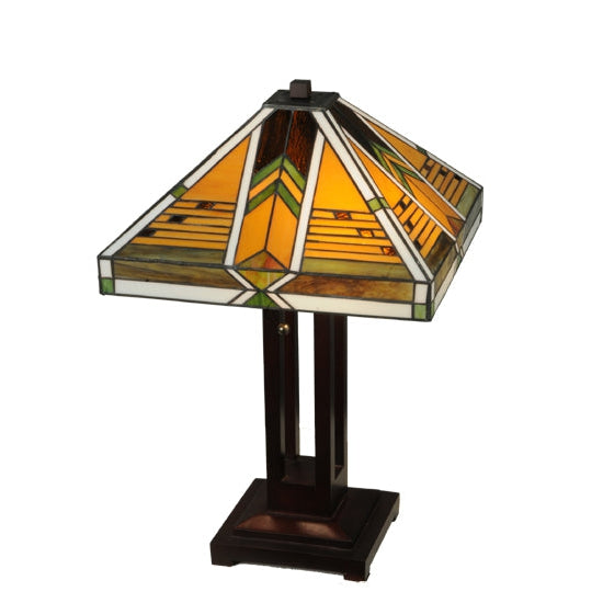 Meyda Tiffany Abilene 24" Mahogany Bronze Table Lamp With Green & Brown Shade Glass