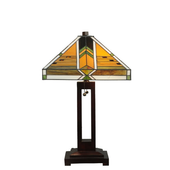 Meyda Tiffany Abilene 24" Mahogany Bronze Table Lamp With Green & Brown Shade Glass